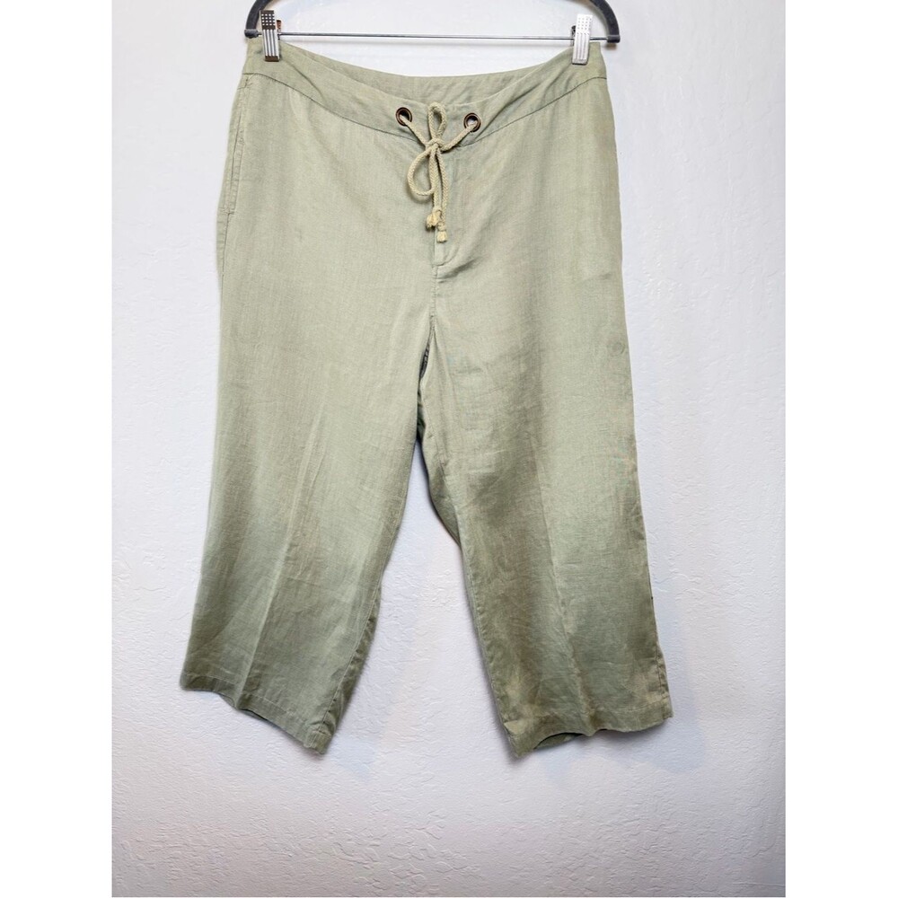 Jamaica Bay Size 12 Light Green Linen Blend Wide Leg Capris Coastal Grandma